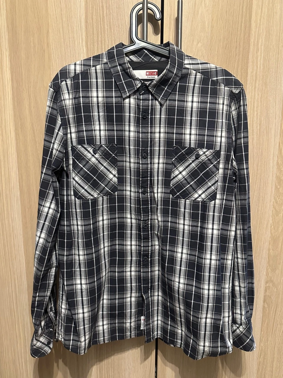 Chemise Mustang True Denim Slim Fit L à carreaux noir/gris